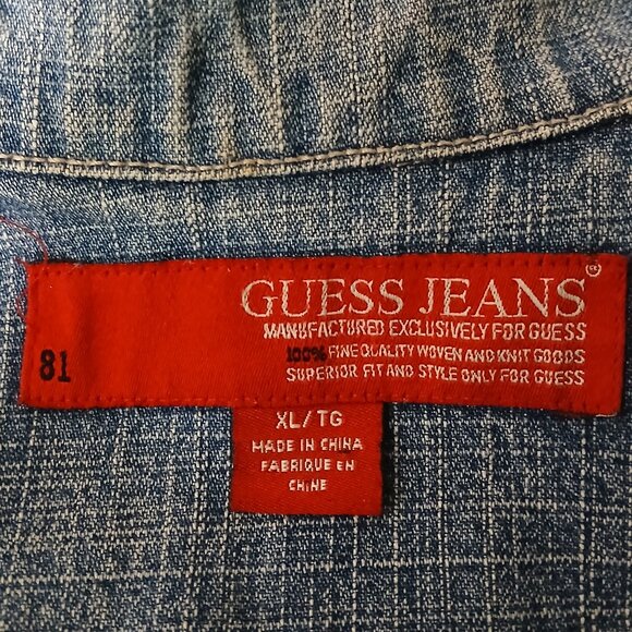 GUESS Vintage 90s Jean Jacket Snap Front Blue Denim 100% Cotton READ - Picture 9 of 11